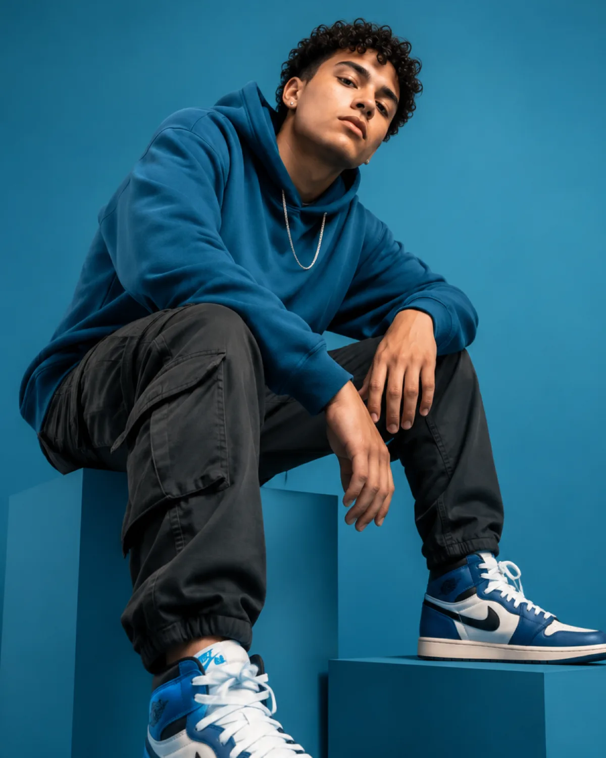 Monochromatic Blue Streetwear Editorial Portrait